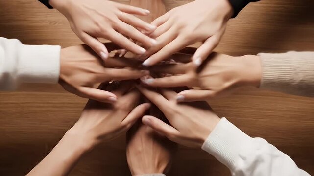 Group hands stack for support and positivity