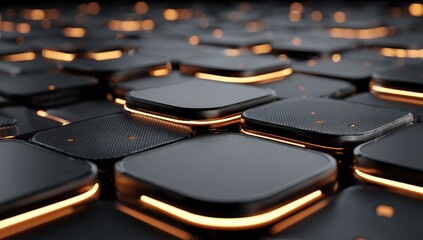 Abstract 3D rendering of glowing, dark squares