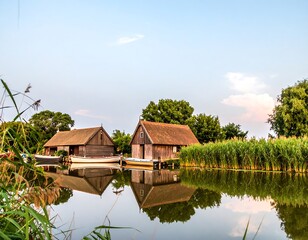 Tranquil rural canal scene