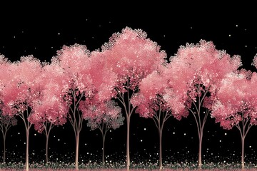 Pink trees in a dark forest