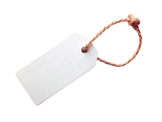Blank White Rectangular Tag with Twine on Background label paper isolated on a transparent background