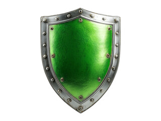 Green metal shield medieval knight protection security, Isolated On White Background, Png Transparent