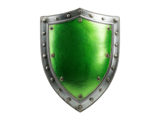 Green metal shield medieval knight protection security, Isolated On White Background, Png Transparent