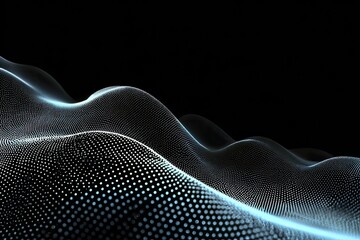 Abstract digital wave form of light blue dots on black background