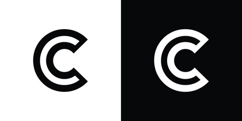 Double C Letters Overlap, Two Tone Background, Inverted, Black and White, Minimalist