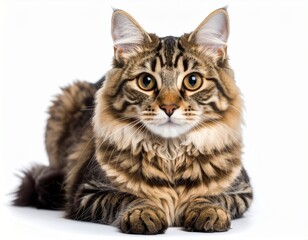 Obraz premium Beautiful Tabby Maine Coon Cat on White Background