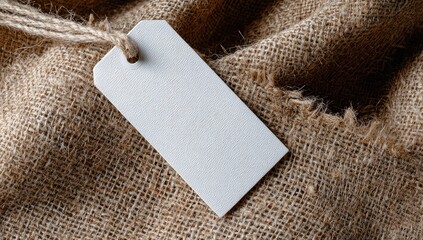 Blank price tag on a burlap fabric