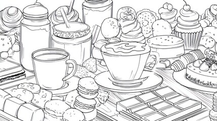 A colorful array of sweet treats, artistically drawn