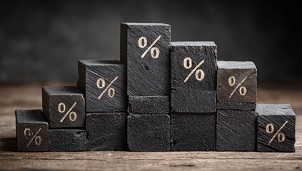 Wooden blocks stacked in a rising percentage graph