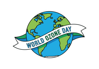World Ozone Day illustration featuring a stylized globe with a banner proclaiming the event.
