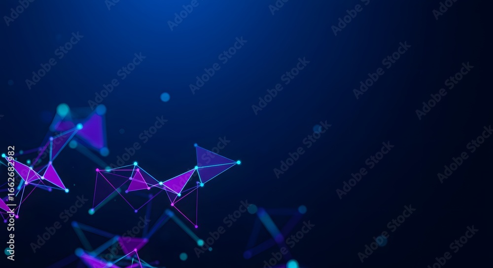 Wall mural abstract network connection structure with blue and purple gradient color for technology background