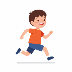 A cartoon illustration of a happy young boy running with a cheerful expression on a white background.