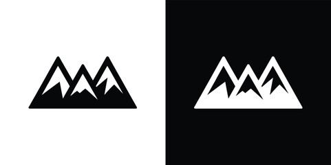 Mountain Peaks Silhouette with Transparent Background, Monochrome Icon, Flat Design