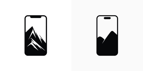 Mountain Peaks Inside Phone Screen Black Silhouette Isolated Symbol Icon