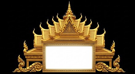 Fototapeta premium Ancient gold leaf Thai temple door decoration depicting intricate Buddhist art