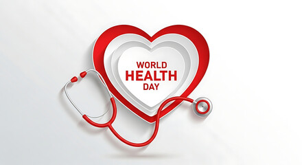 World Health Day illustration featuring a stethoscope and heart shaped layered background