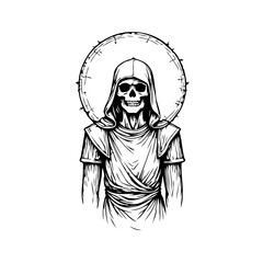 A skeletal figure cloaked in mystery: A stark representation of mortality and otherworldly