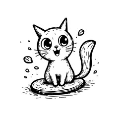 Adorable cartoon kitten's playful stance on a textured surface radiates childlike happiness and