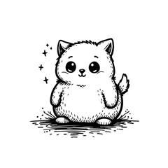 Adorable fluffy kitten illustration with sparkling accents evoking childish delight and innocence