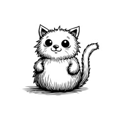 Adorable fluffy kitten drawing in black and white showcasing simplistic artistic expression with