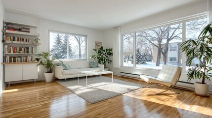 Bright, modern living room with large windows