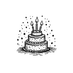 Celebration cake illustration for joyful occasions three-tiered with twinkling lights and festive