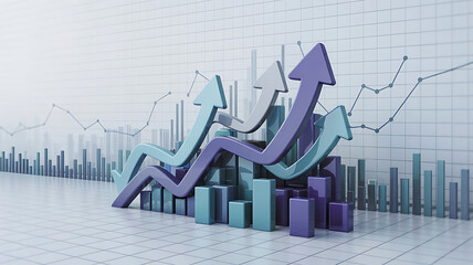 A vibrant red bar graph with an upward-pointing arrow on a screen symbolizes business growth, financial success, and market progress