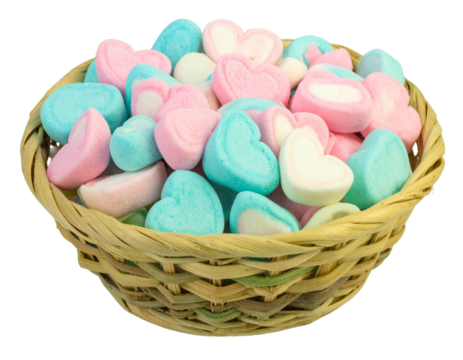 Wicker Basket Filled with Pastel Heart Candy Wedding Favor Design - Powered by Adobe