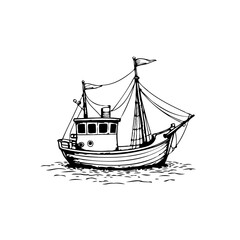 Classic nautical vessel illustration showcases maritime heritage with traditional fishing boat and