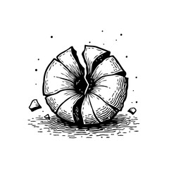 Obraz premium Cracked organic sphere symbol illustration reveals damaged structure and symbolizes fracture