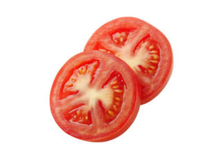 Two slices of fresh red tomato isolated on black background, Isolated On White Background, Png Transparent