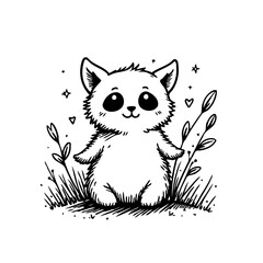 Delightful illustration of a fluffy kitten amid vegetation radiating charm and cuteness perfect