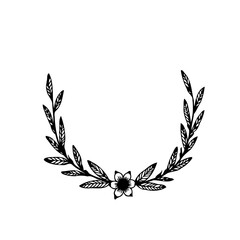 Elegant botanical floral design: graceful leafy wreath with delicate blossoms for invitations and