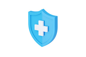 Obraz premium Blue shield with white cross isolated on transparent background