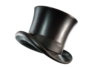 Elegant black leather top hat classic formalwear gentleman accessory, Isolated On White Background, Png Transparent