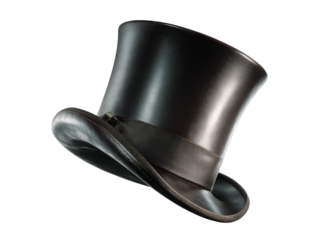 Elegant black leather top hat classic formalwear gentleman accessory, Isolated On White Background, Png Transparent