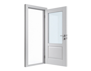 Modern Open Door with Glass Panels, Slightly Tilted View, isolated on transparent background PNG