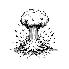 Engraved depiction of a massive cloud explosion showcasing power consequences and destructive