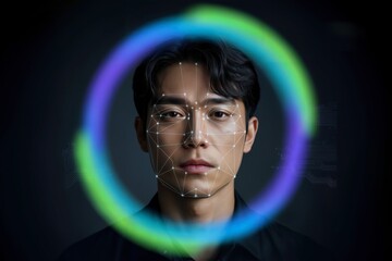 Facial Recognition and Biometric Scanning Concept With a 3D Polygonal Mesh on a Man's Face for Security and Identity Verification: Personal Data Protection Technology, Machine Learning, Surveillance