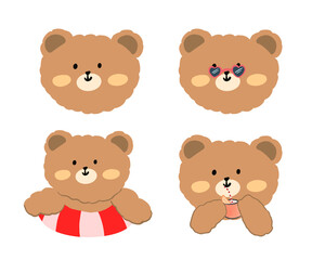 set of cute teddy bears summer season