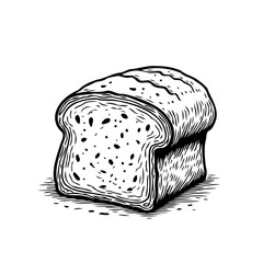 Hand drawn illustration of a freshly baked loaf of bread in monochrome design for a bakery