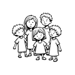 Illustration of a family group: depicting parents and children united in a cheerful simple