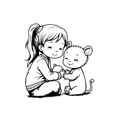 Illustration showcasing a girl lovingly cradling a hamster ball alongside her adorable hamster