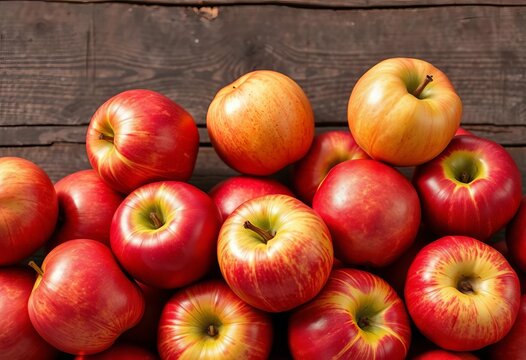 Red and green apples seamlessly repeated on a rustic background, evoking autumn harvest, nature, background