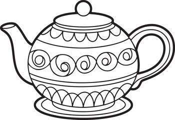 Vintage Teapots and Teacups with Floral Designs and Steaming Kettles