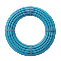Bright blue flexible tubing coiled in a perfect circle isolated on transparent background