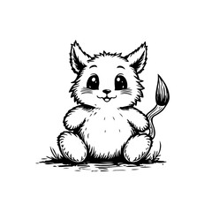 Ink drawing of a charming whimsical cat character showcasing the playful illustration with