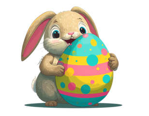 Cute Cartoon Easter Bunny with Oversized Decorative Egg PNG