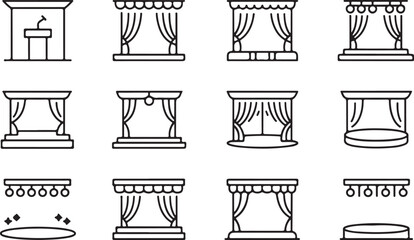 Theater Stage Designs with Curtains, Podium, and Spotlights