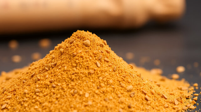 Pile of cumin powder as background, spice or seasoning as background. Ground or sifted garam masala. Cumin powder. Indian spice